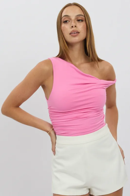 Pink Supersoft Top Twist off Shoulder sold by Ally Fashion