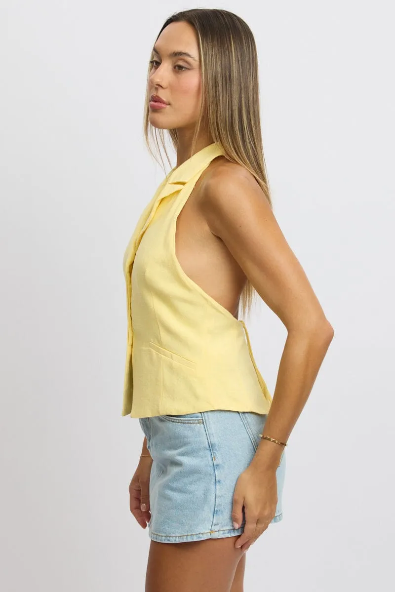 Yellow Vest Top V Neck Halter Neck Open Back sold by Ally Fashion product image thumbnail 4