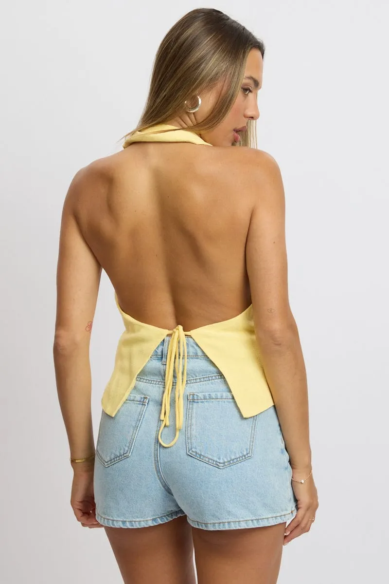 Yellow Vest Top V Neck Halter Neck Open Back sold by Ally Fashion product image thumbnail 5