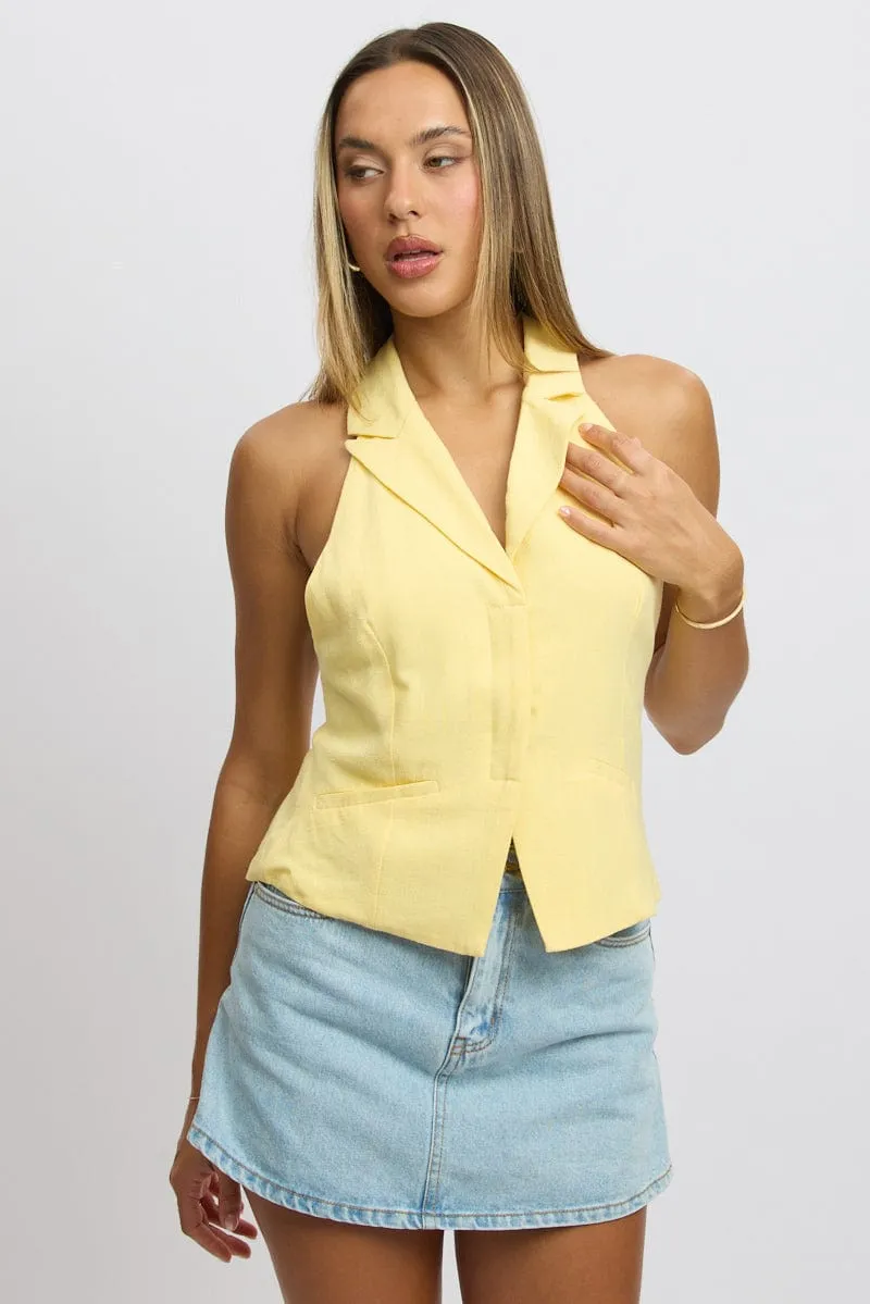 Yellow Vest Top V Neck Halter Neck Open Back sold by Ally Fashion product image thumbnail 3