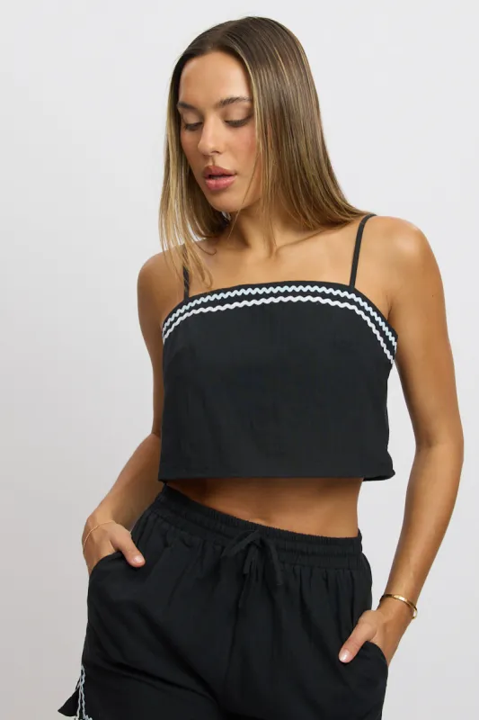 Black Cami Top Sleeveless Ric Rac sold by Ally Fashion