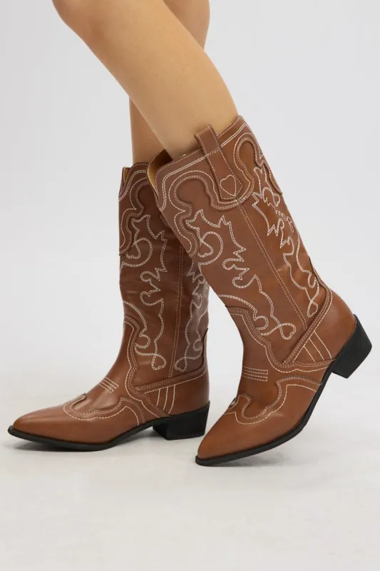 Brown Embroidered Western Cowboy Boots sold by Ally Fashion
