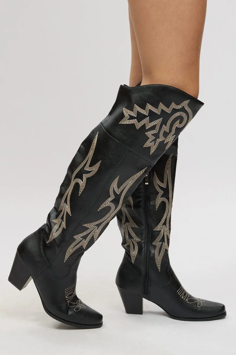 Black Over The Knee Western Boots sold by Ally Fashion