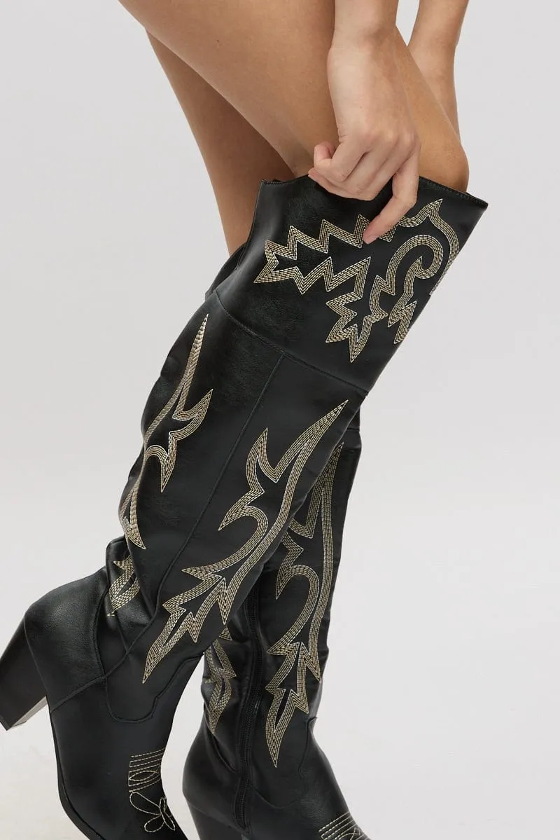 Black Over The Knee Western Boots sold by Ally Fashion product image thumbnail 2