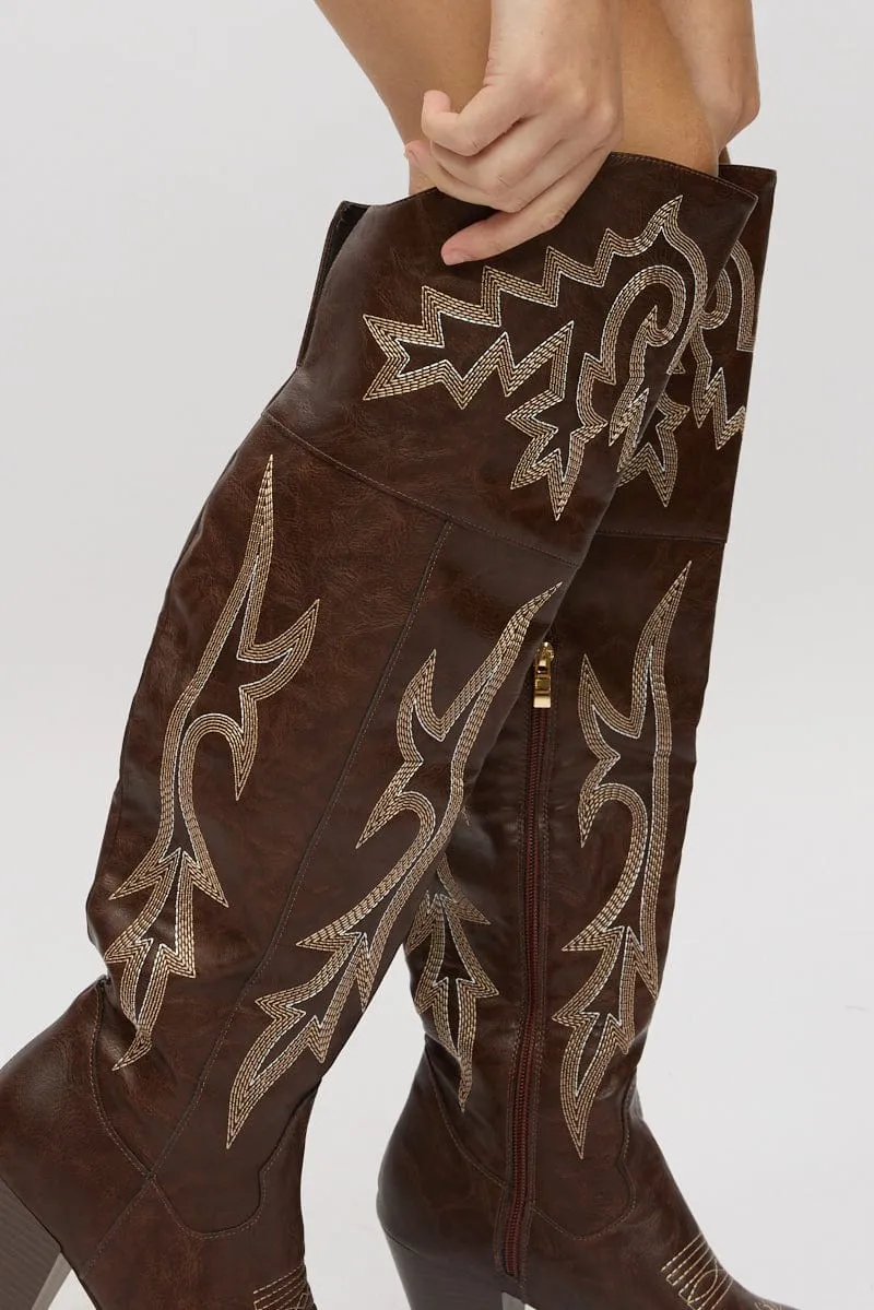 Brown Over The Knee Western Boots sold by Ally Fashion product image thumbnail 2