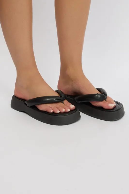 Black Toe Post Flatform Sandals sold by Ally Fashion
