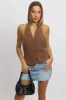 Brown Vest Top V Neck Halter Neck Open Back sold by Ally Fashion