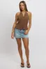 Brown Vest Top V Neck Halter Neck Open Back sold by Ally Fashion