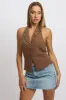 Brown Vest Top V Neck Halter Neck Open Back sold by Ally Fashion
