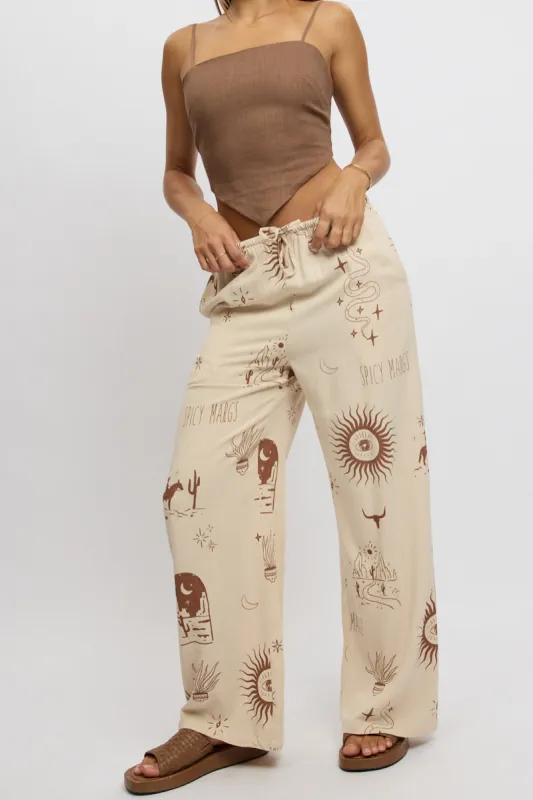 Beige Abstract Wide Leg Pants High Rise sold by Ally Fashion