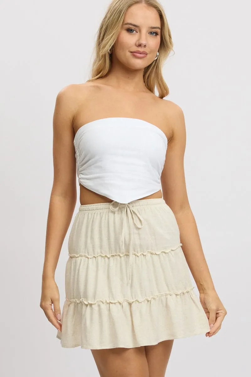Beige Skater Skirt High Rise Tiered Mini sold by Ally Fashion