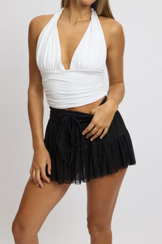 Black Flare Skort Skirt High Rise Mini Mesh Tiered sold by Ally Fashion