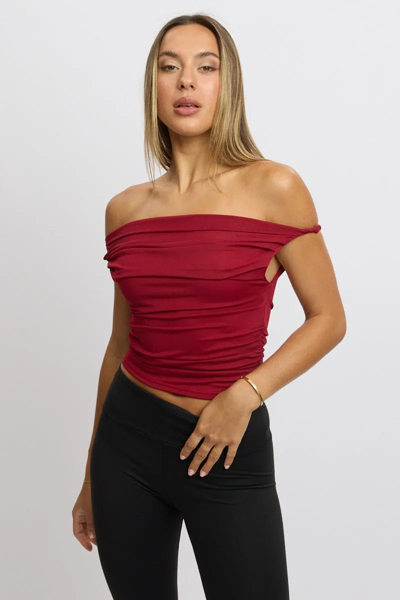 Red Off Shoulder Top Mesh sold by Ally Fashion