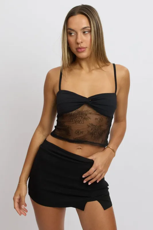 Black Singlet Top Twist Front sold by Ally Fashion