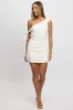White Bodycon Dress Tie up Shoulder Linen sold by Ally Fashion