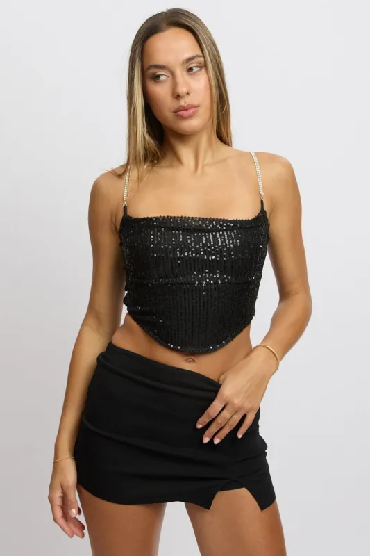 Black Cami Top Cowl Neck Metallic sold by Ally Fashion