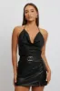 Black Cami Top Sleeveless Cowl Neck Satin Jacquard sold by Ally Fashion