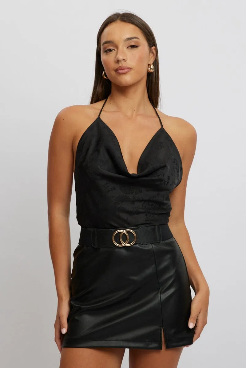 Black Cami Top Sleeveless Cowl Neck Satin Jacquard sold by Ally Fashion product image thumbnail 3
