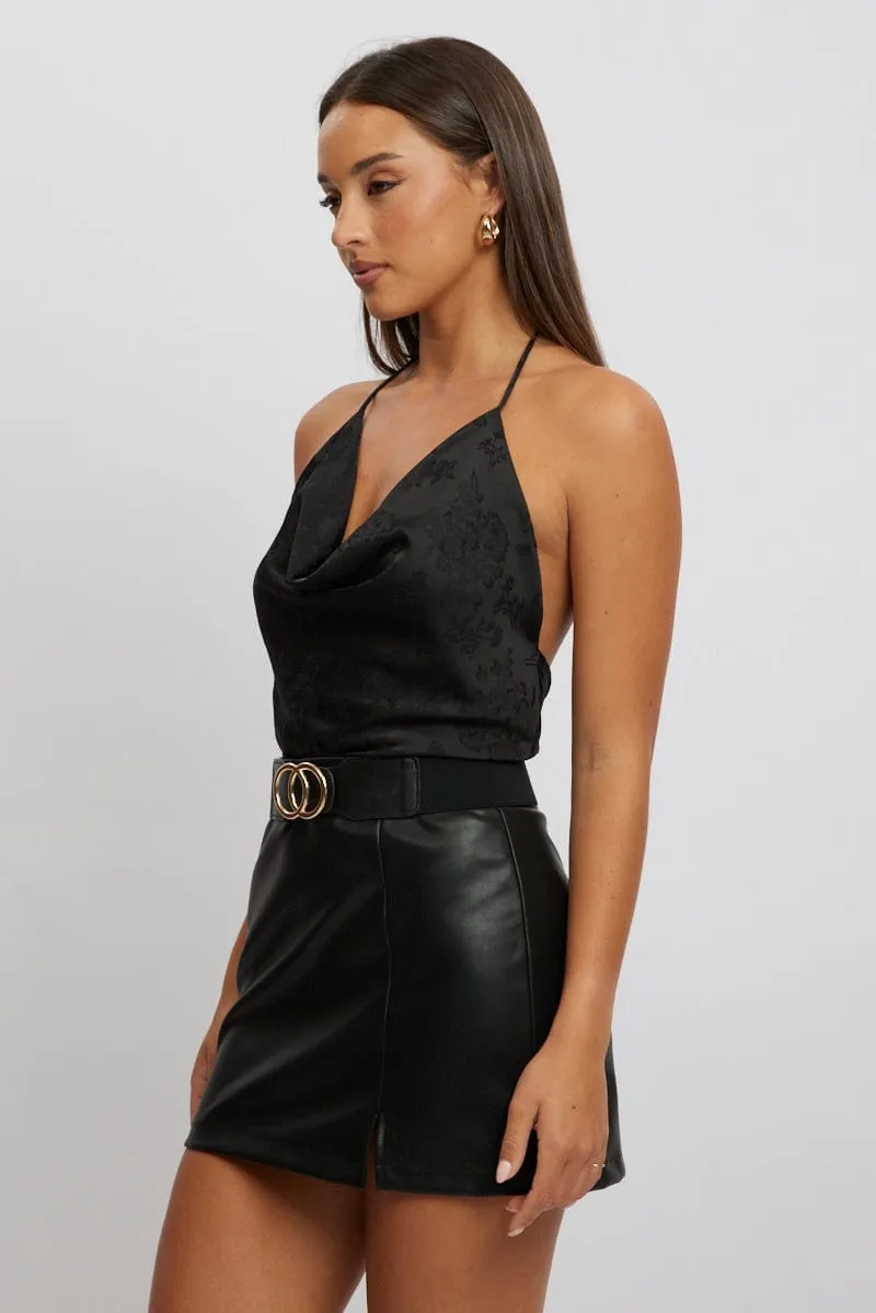 Black Cami Top Sleeveless Cowl Neck Satin Jacquard sold by Ally Fashion product image thumbnail 4