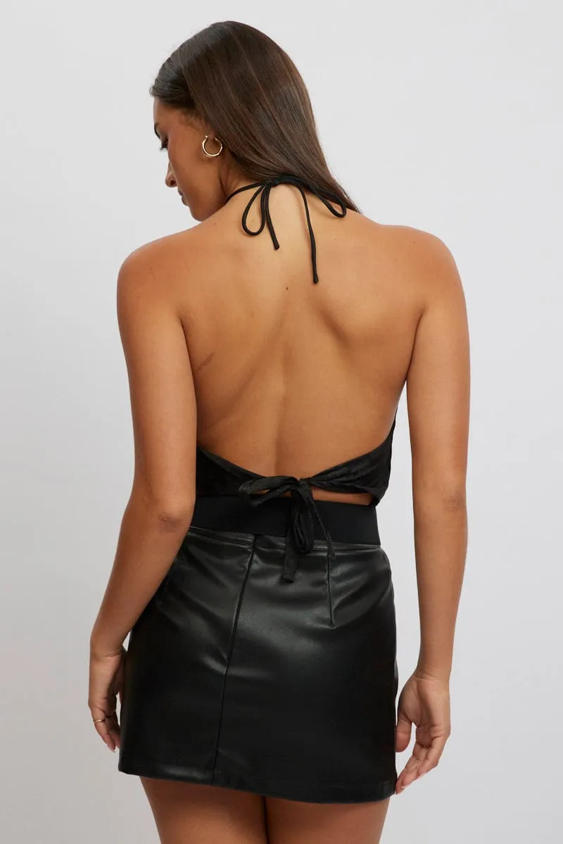 Black Cami Top Sleeveless Cowl Neck Satin Jacquard sold by Ally Fashion product image thumbnail 5