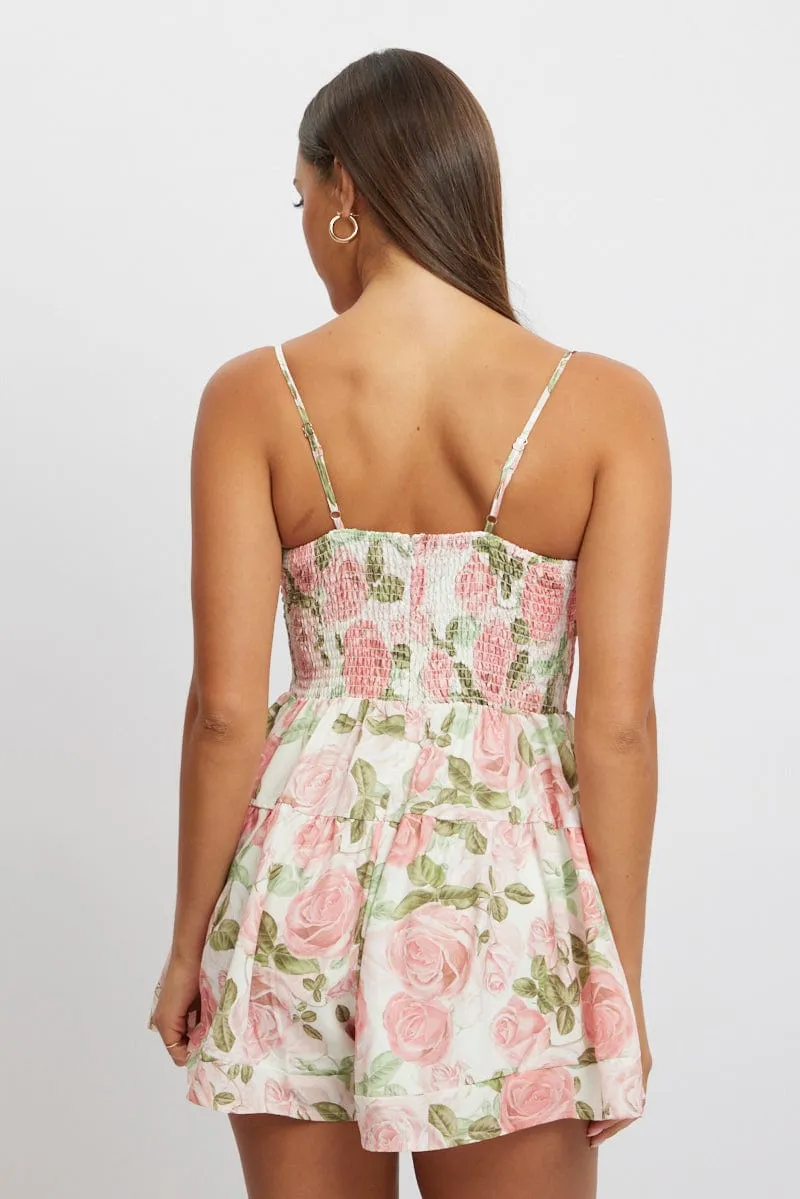 Pink Floral Playsuit Gathered Bust Mini sold by Ally Fashion product image thumbnail 4