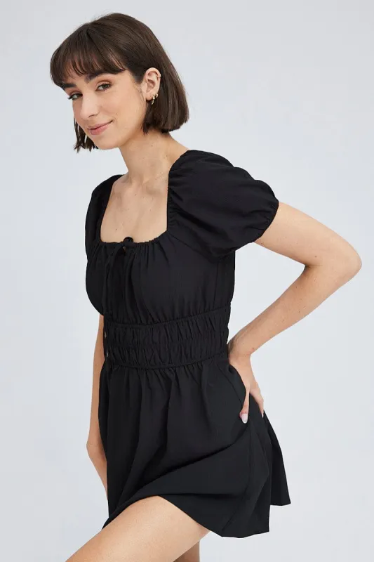 Black Fit And Flare Dress Puff Sleeve Mini sold by Ally Fashion