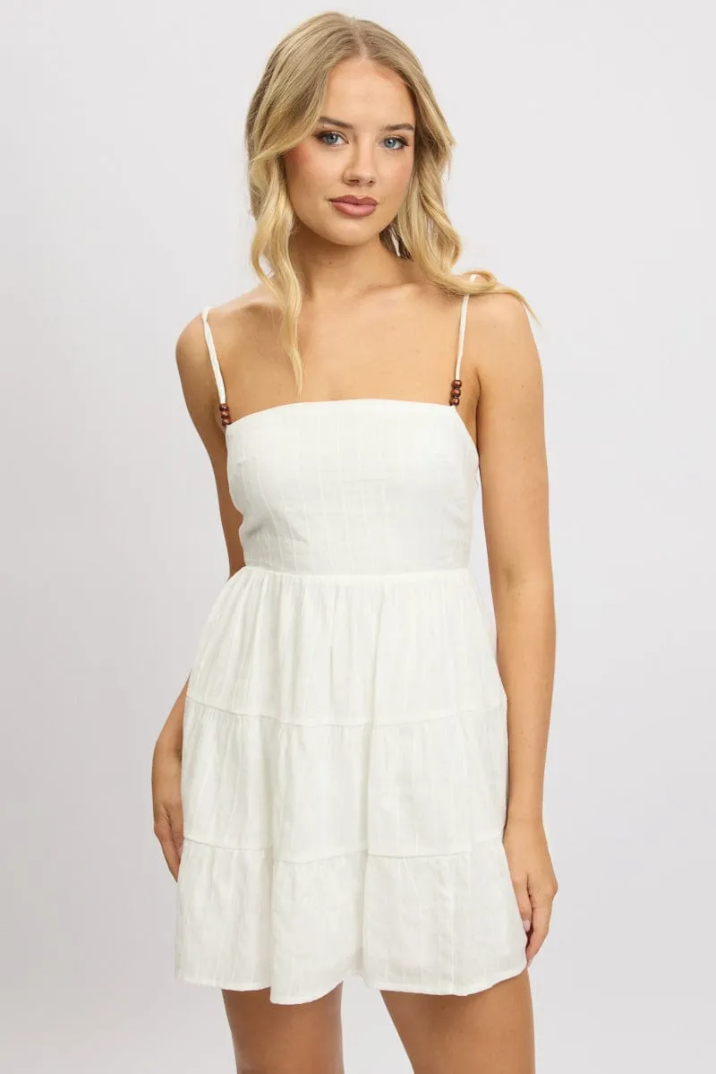 White Fit And Flare Dress Bead Embellishment Mini sold by Ally Fashion product image thumbnail 3