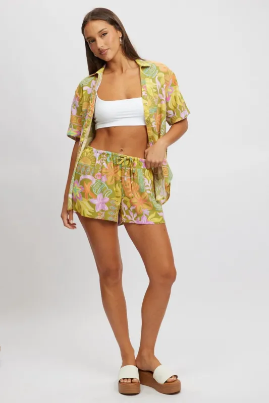 Green Abstract Relaxed Shirt Short Sleeve sold by Ally Fashion