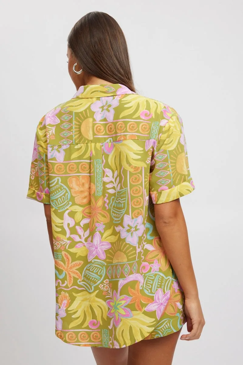 Green Abstract Relaxed Shirt Short Sleeve sold by Ally Fashion product image thumbnail 5