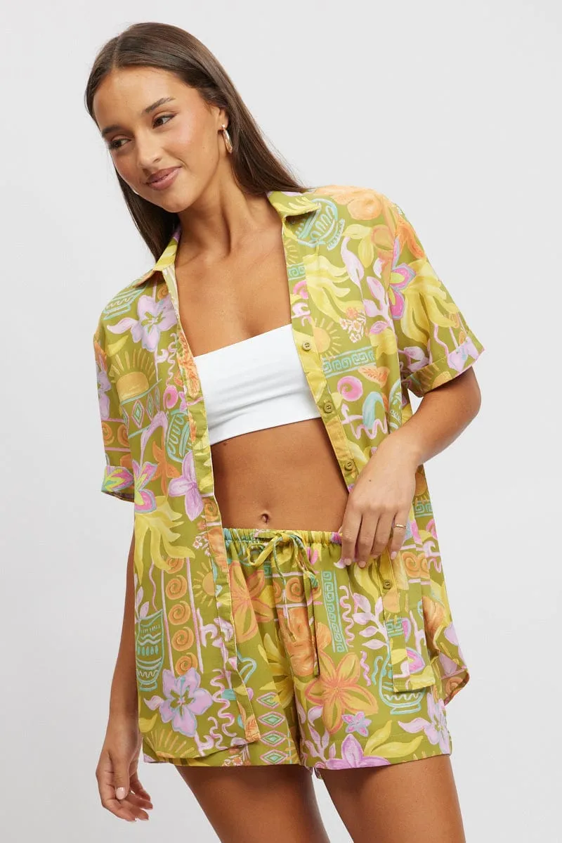 Green Abstract Relaxed Shirt Short Sleeve sold by Ally Fashion product image thumbnail 2