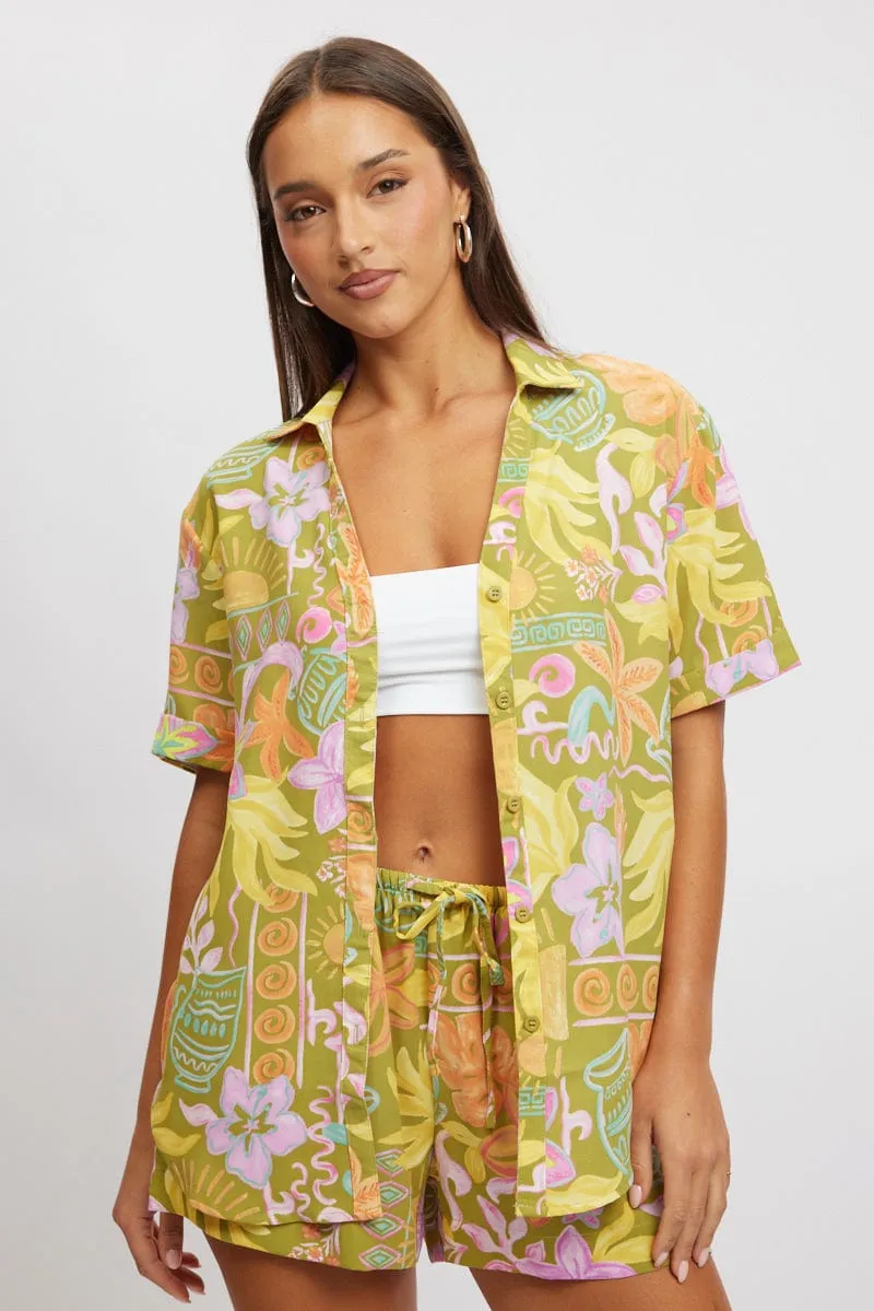 Green Abstract Relaxed Shirt Short Sleeve sold by Ally Fashion product image thumbnail 3