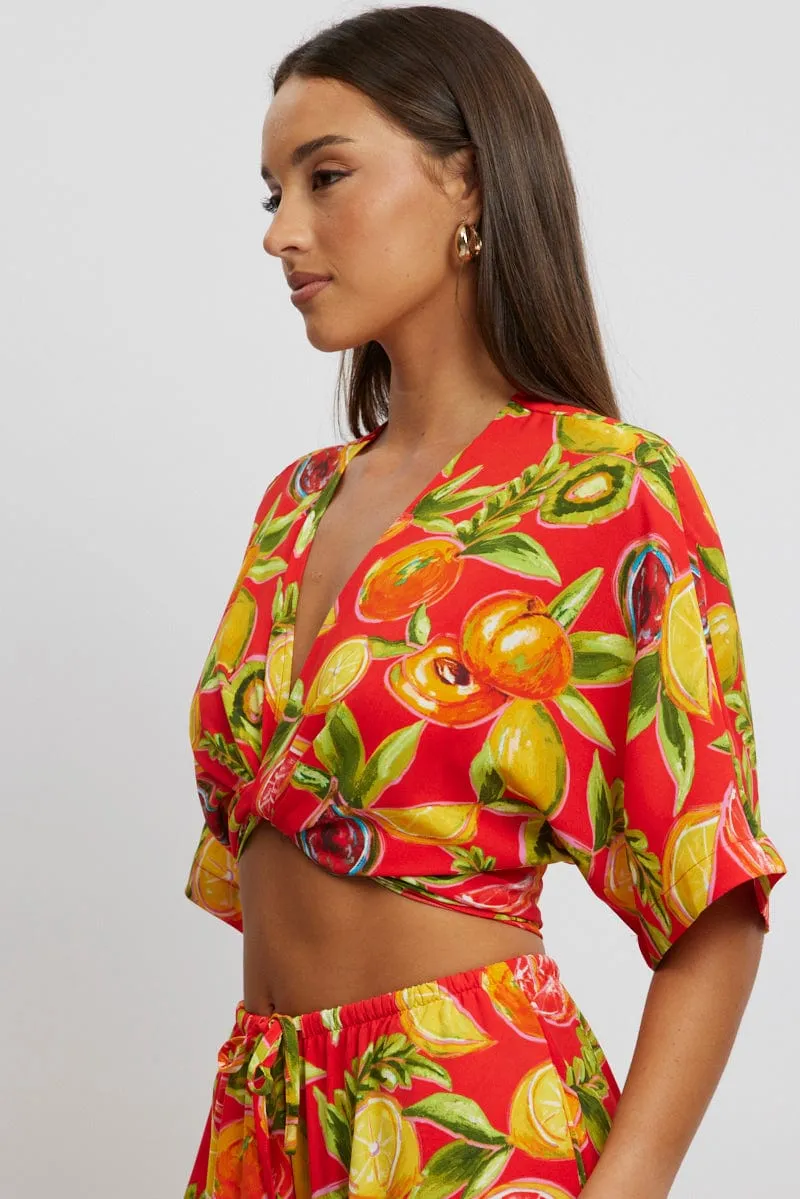 Red Abstract Tie Up Bolero Short Sleeve sold by Ally Fashion product image thumbnail 3