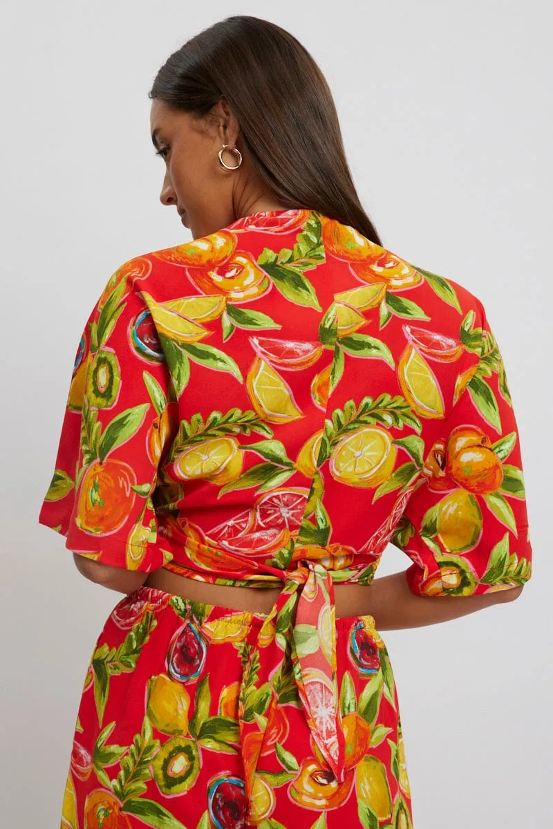 Red Abstract Tie Up Bolero Short Sleeve sold by Ally Fashion product image thumbnail 4