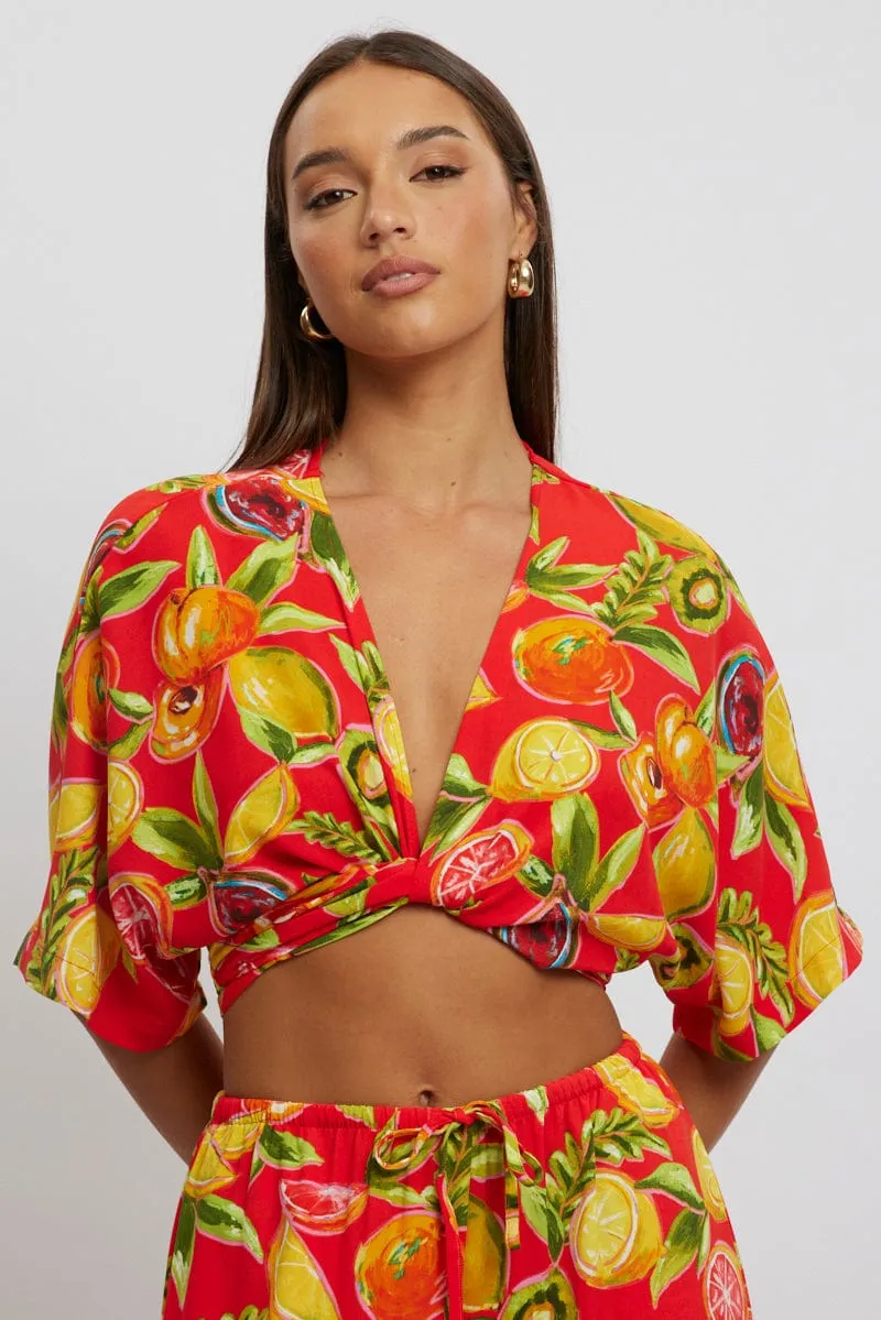 Red Abstract Tie Up Bolero Short Sleeve sold by Ally Fashion