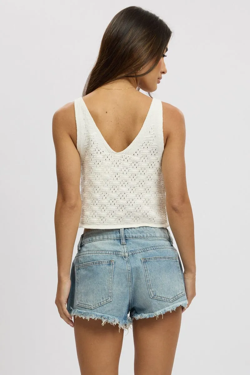 White Crochet Knit Vest Tie Up sold by Ally Fashion product image thumbnail 5