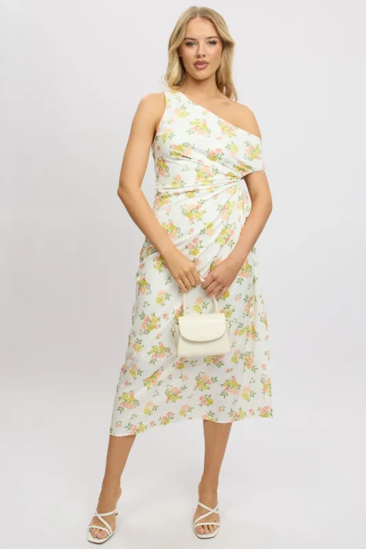 White Floral One Shoulder Midi Dress sold by Ally Fashion
