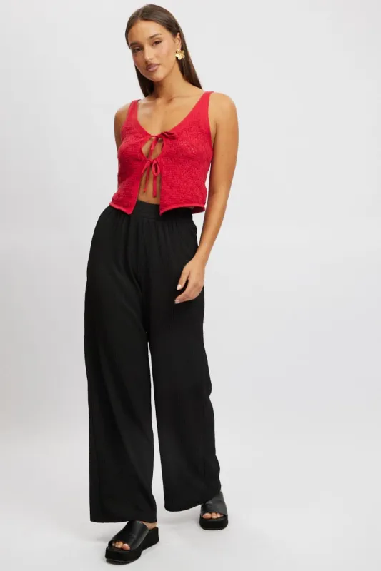 Black Wide Leg Pants High Rise Textured Fabric sold by Ally Fashion
