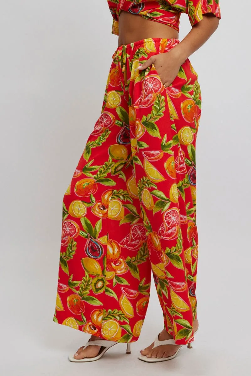 Red Abstract Wide Leg Pants High Rise sold by Ally Fashion product image thumbnail 3