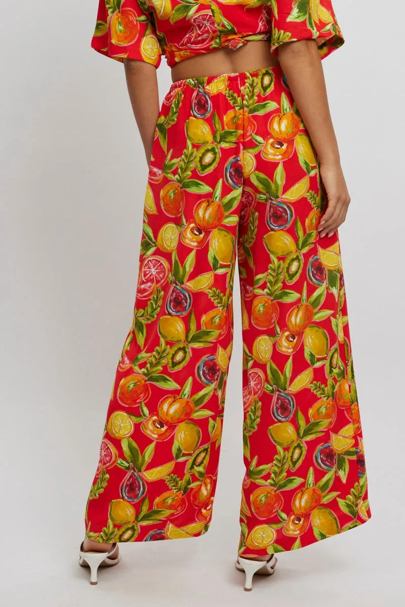 Red Abstract Wide Leg Pants High Rise sold by Ally Fashion product image thumbnail 4