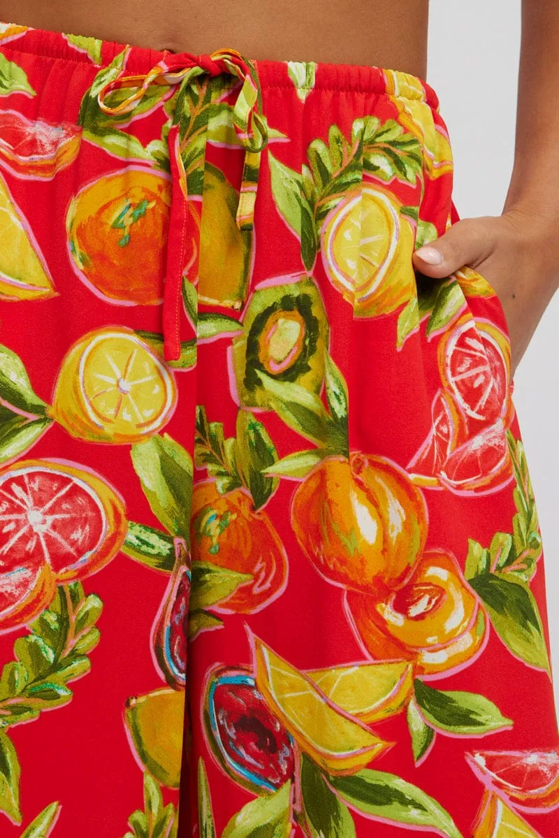 Red Abstract Wide Leg Pants High Rise sold by Ally Fashion product image thumbnail 5