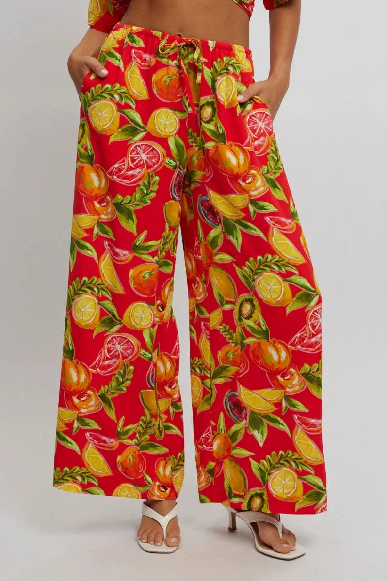 Red Abstract Wide Leg Pants High Rise sold by Ally Fashion product image thumbnail 2