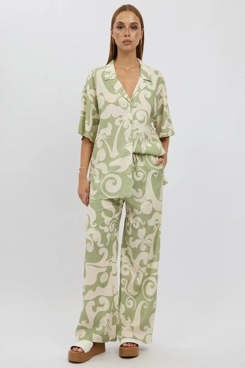 Green Abstract Wide Leg Pants High Rise sold by Ally Fashion product image thumbnail 2