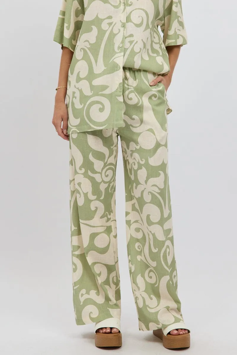 Green Abstract Wide Leg Pants High Rise sold by Ally Fashion product image thumbnail 3