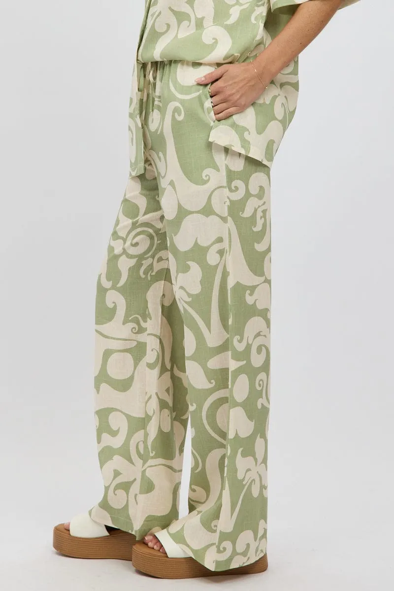 Green Abstract Wide Leg Pants High Rise sold by Ally Fashion product image thumbnail 4