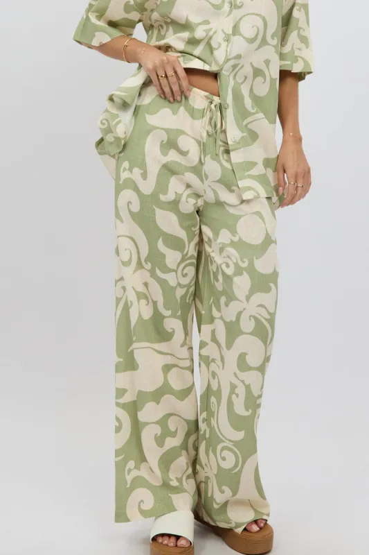 Green Abstract Wide Leg Pants High Rise sold by Ally Fashion