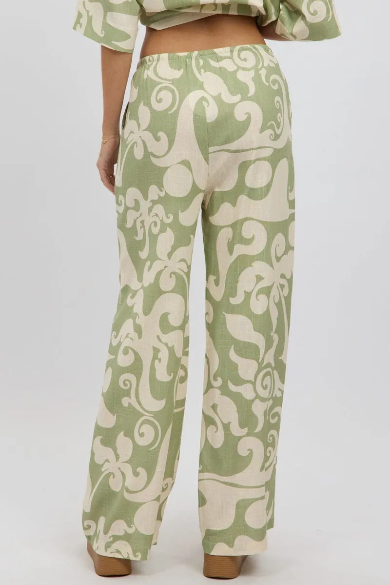 Green Abstract Wide Leg Pants High Rise sold by Ally Fashion product image thumbnail 5