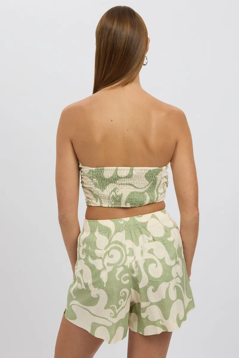 Green Abstract Crop Top Strapless Scarf Linen Blend sold by Ally Fashion product image thumbnail 5