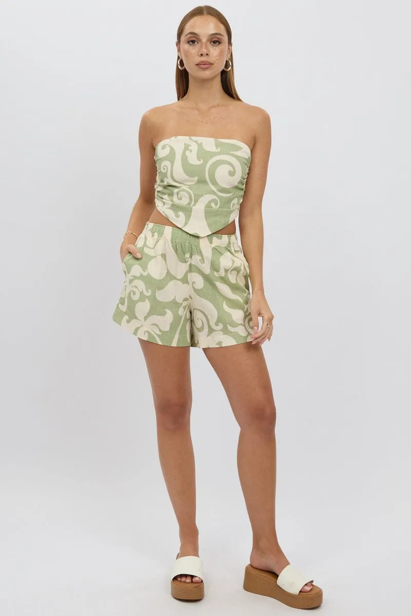 Green Abstract Crop Top Strapless Scarf Linen Blend sold by Ally Fashion product image thumbnail 3