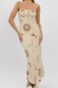 Beige Abstract Midi Dress Strappy sold by Ally Fashion