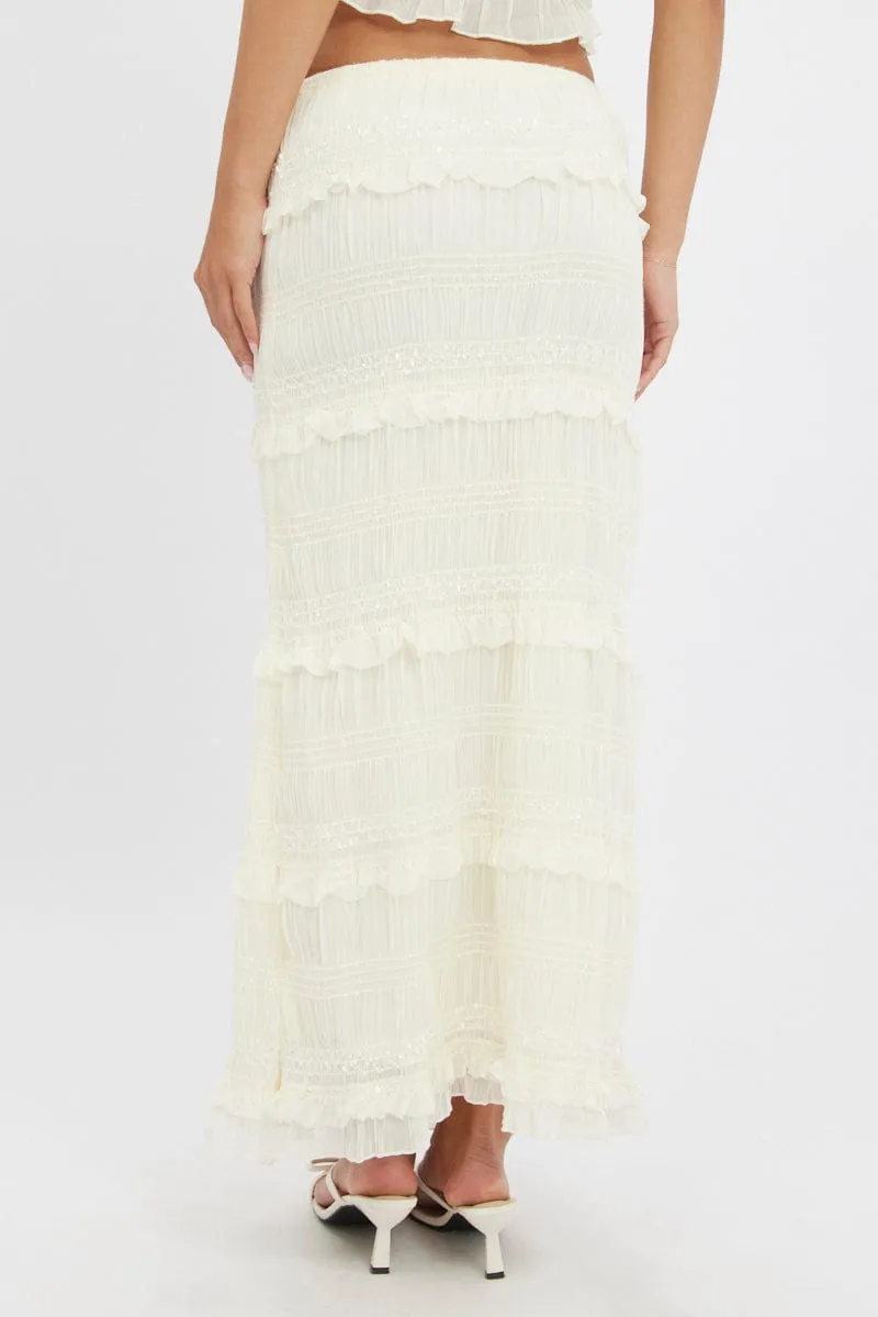 White Maxi Skirt Elastic Waistband Ruffle Textured sold by Ally Fashion product image thumbnail 5
